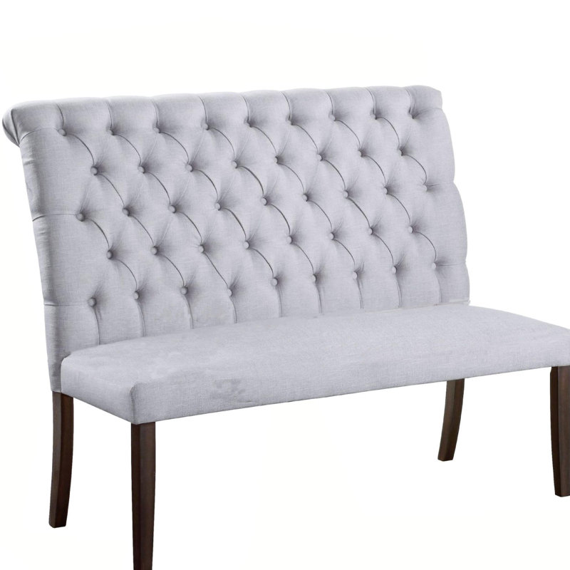 High Back Fabric Dining Bench One Allium Way® Fabric Rolled Design High Back Bench With Button Tufted